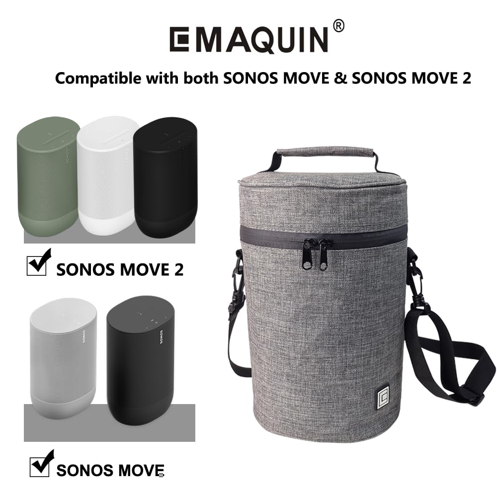 Tragetasche für Sonos Move/Sonos Move 2 Lautsprecher (passend für Sonos Move/Move 2 Lautsprecher und Ladestation,Silbergrau)