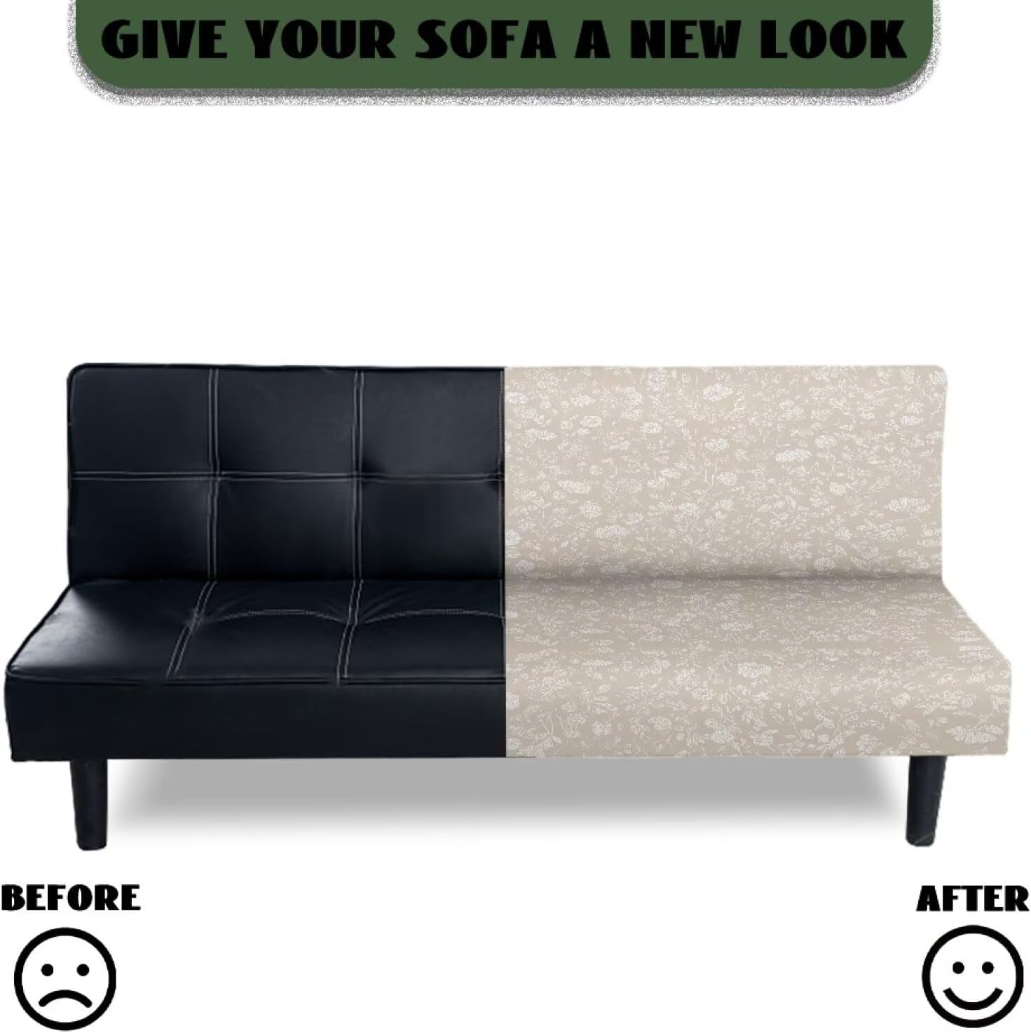 Xoenoiee Armless Sofa Slipcover Stretch Futon Cover Queen Sofa Bed Covers Washable Elastic Couch Cover Home Furniture Protector, Abstract Boho Floral Beige