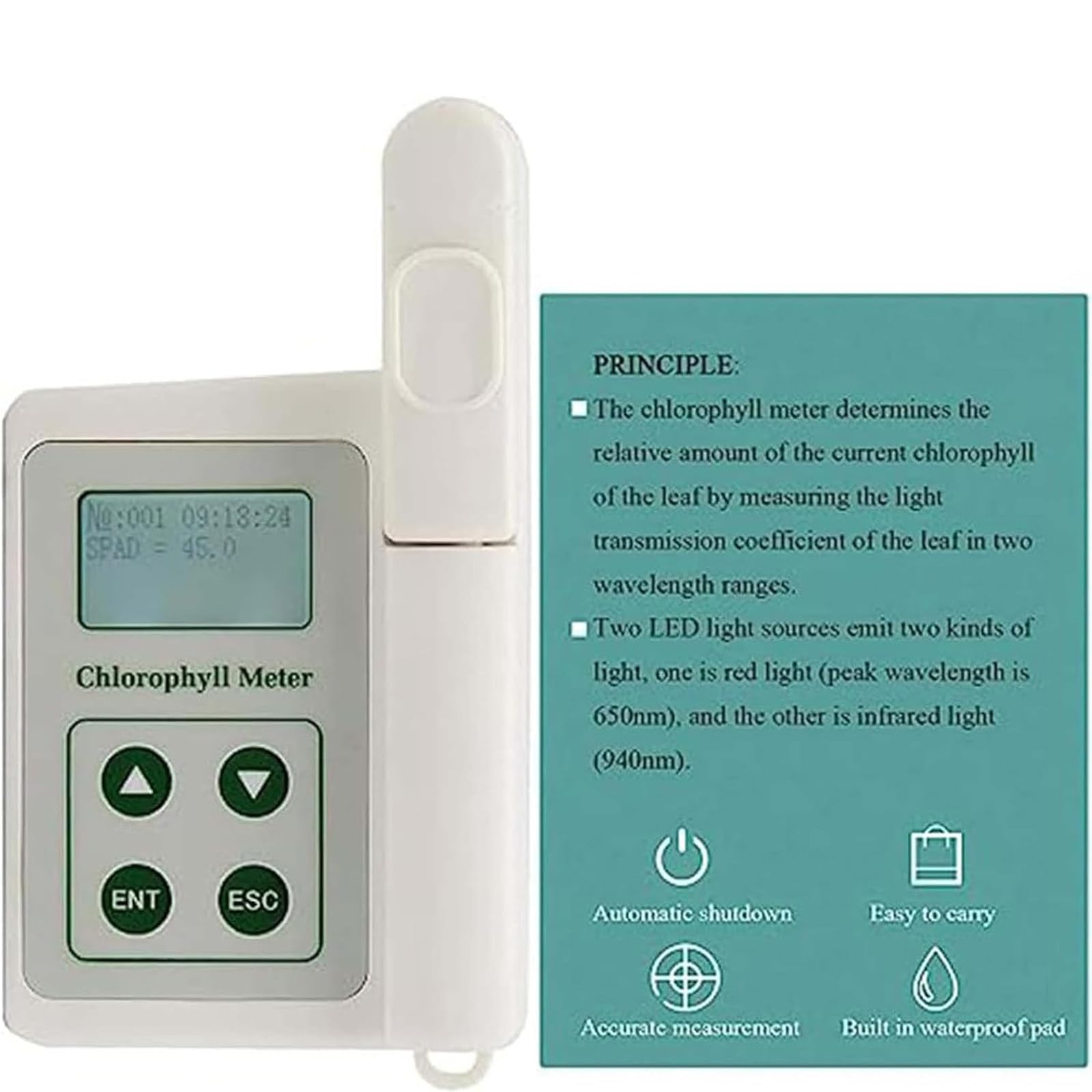 Medidor de clorofila, analizador portátil de mano para pruebas de clorofila, nitrógeno, temperatura y humedad