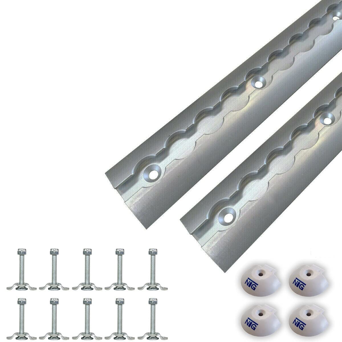 NTG Lot De 2 Rails D'avion De 2 M De Forme Semi-circulaire En Aluminium Avec Trous, Sécurité De Charge Pour Camions, Remorques, Camping-cars, Anodisé,1975 Mm (fixation Rapide Et Prêt à L'emploi