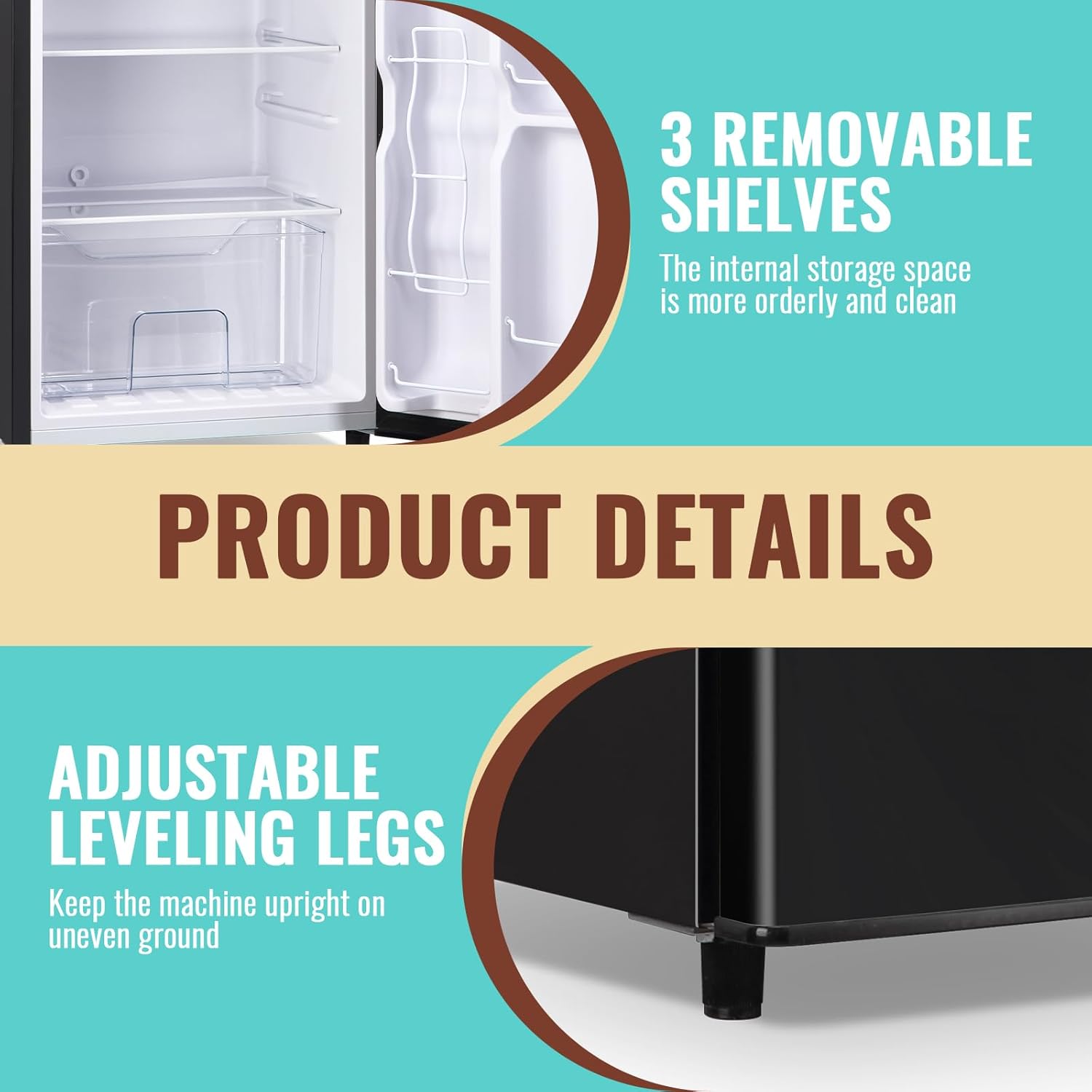 WANAI Double Door Small Refrigerator with Freezer, 5.0 Cu.Ft Large Size Fridge with 7 Level Adjustable Thermostat & Removable Shelves, Mini Refrigerator for Kitchen Apartment and Office, Black