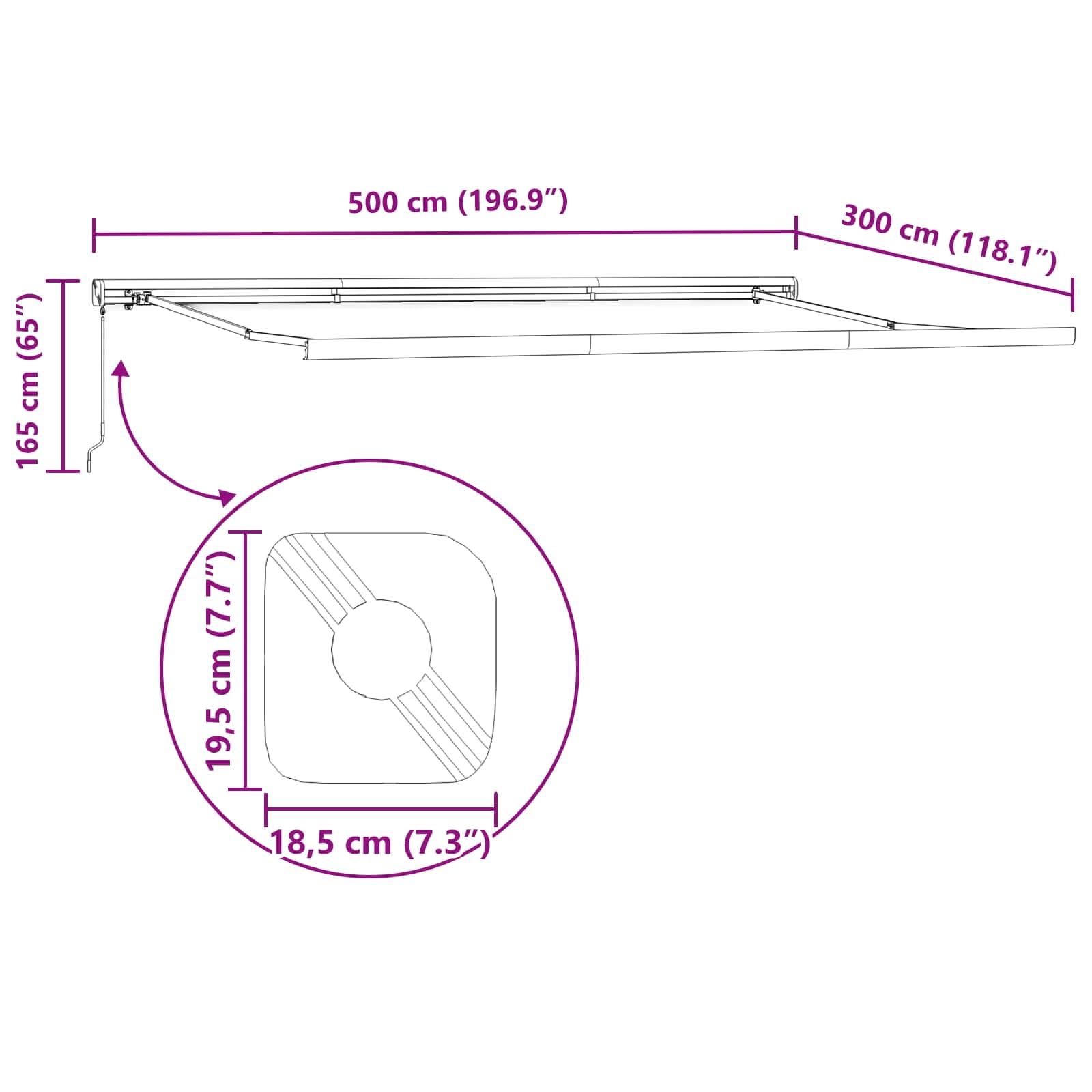 Wysuwana markiza czerwono-biała, 500 x 300 cm, na balkon, taras, do ogrodu, ochrona przed słońcem, odporna na warunki atmosferyczne, z mocowaniem na ścianie korbowej, odporna na wiatr i wodę