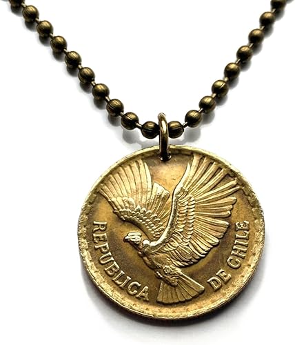 1966 Chile 5 Centesimo coin pendant necklace Chilean Andean Condor Santiago Concepcion Viña del Mar Mapuche Valparaiso Atacama Valdivia Antofagasta