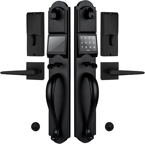 Juego de cerraduras de puerta de entrada sin llave, juego de manijas de puerta doble inteligente resistente con teclado de pantalla táctil, llave