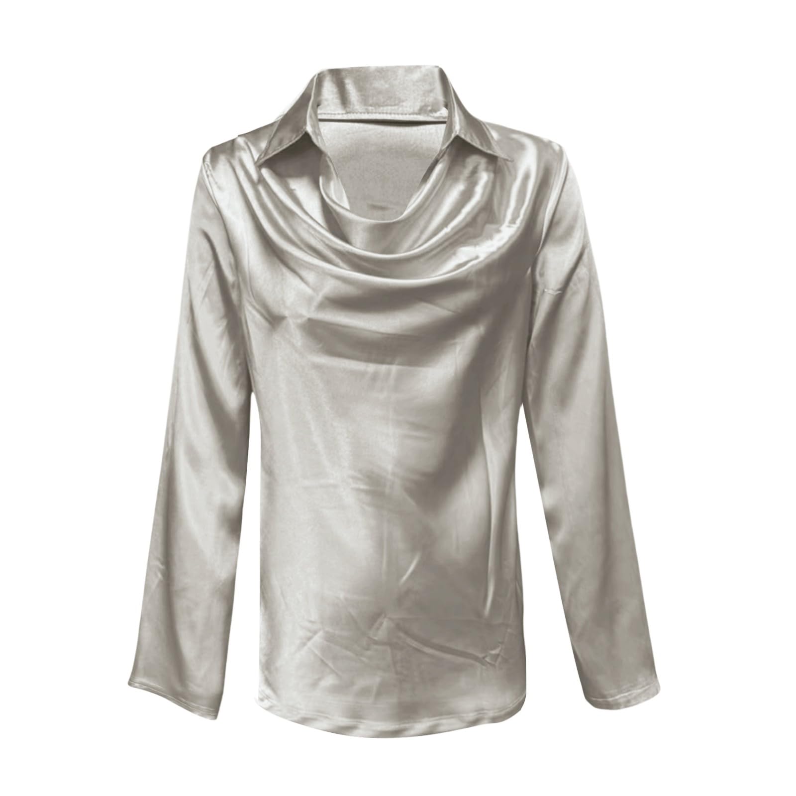 Chemisier Femme Satin à Col en V Manches Longues Chemise Chic et Élégante Casual Soie Shirts Tops Mode Décontracté Couleur Unie Classique Blouse Printemps Automne Ample Tunique