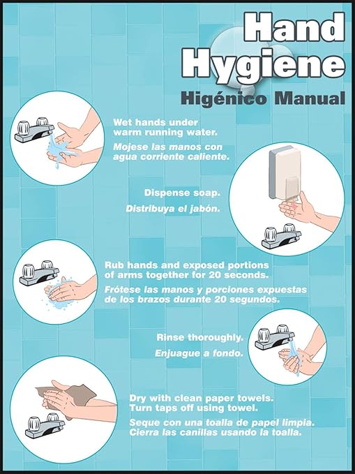 Safety Posters English/Spanish Hand Hygiene Laminated Poster, 22" x 17