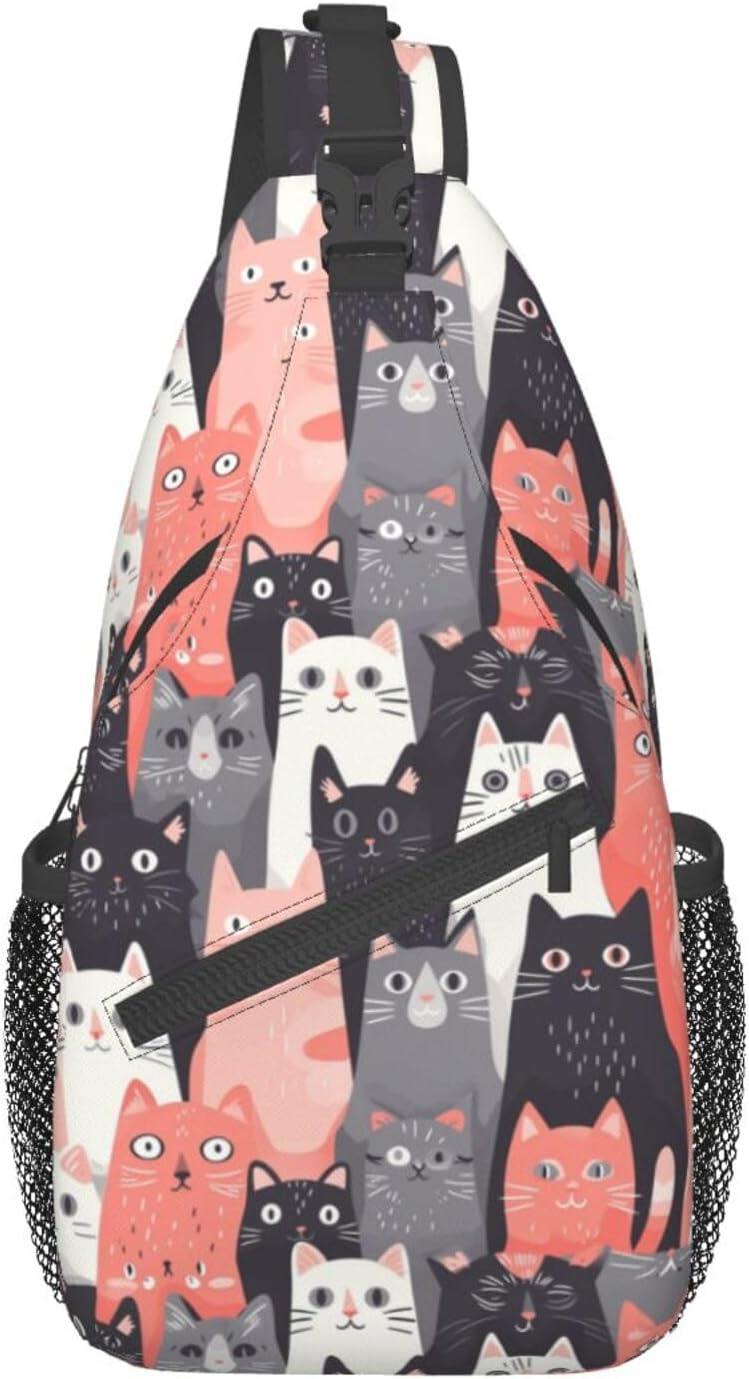 Cute Cats Lovely Kitten Sling Backpack Hiking Backpack Crossbody Bag Sports Lightweight And waterproof Chest Bag Shoulder Bag For Women Men - Image 2