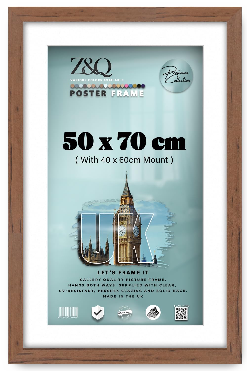 Z&Q - Quality MDF Wood Finish (50 x 70 cm) Poster/Picture Frame with 60 x 40 cm White Mount for Wall Art 28 x 20 Inch Perfect for Art Gallery, Home Décor [ Walnut ]