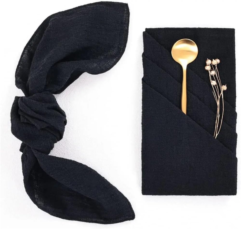 Napkins, 6pcs Gauze For Wedding Decor Everyday Use Dinner Tea Towel Table Village Christmas Napkin(Black)
