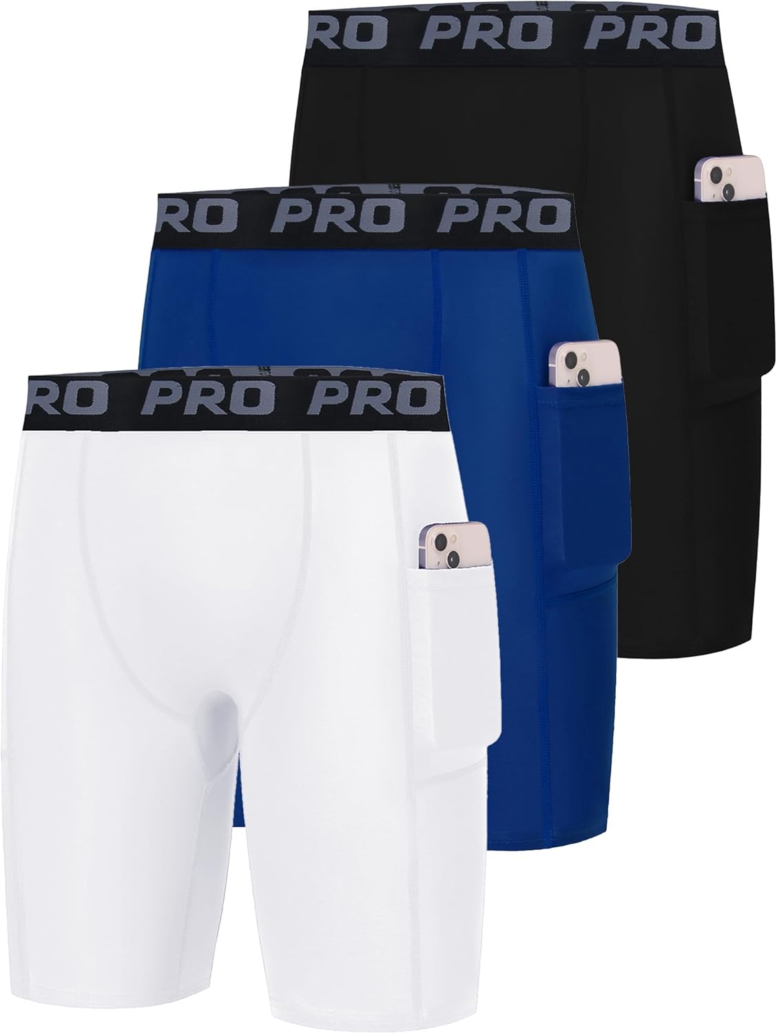 EXARUS Youth Boys Compression Shorts Side Pocket Performance Athletic Base Layers Underwear Running Sports Soccer