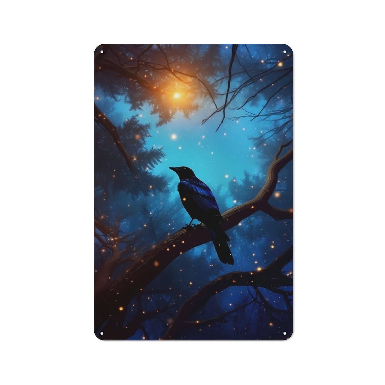 Junmoney Raven Animal Rustic Tin Wall Plaque 30X20cm For Studio Or Craft Room, For Garage, Workshop And Man Cave Decoration