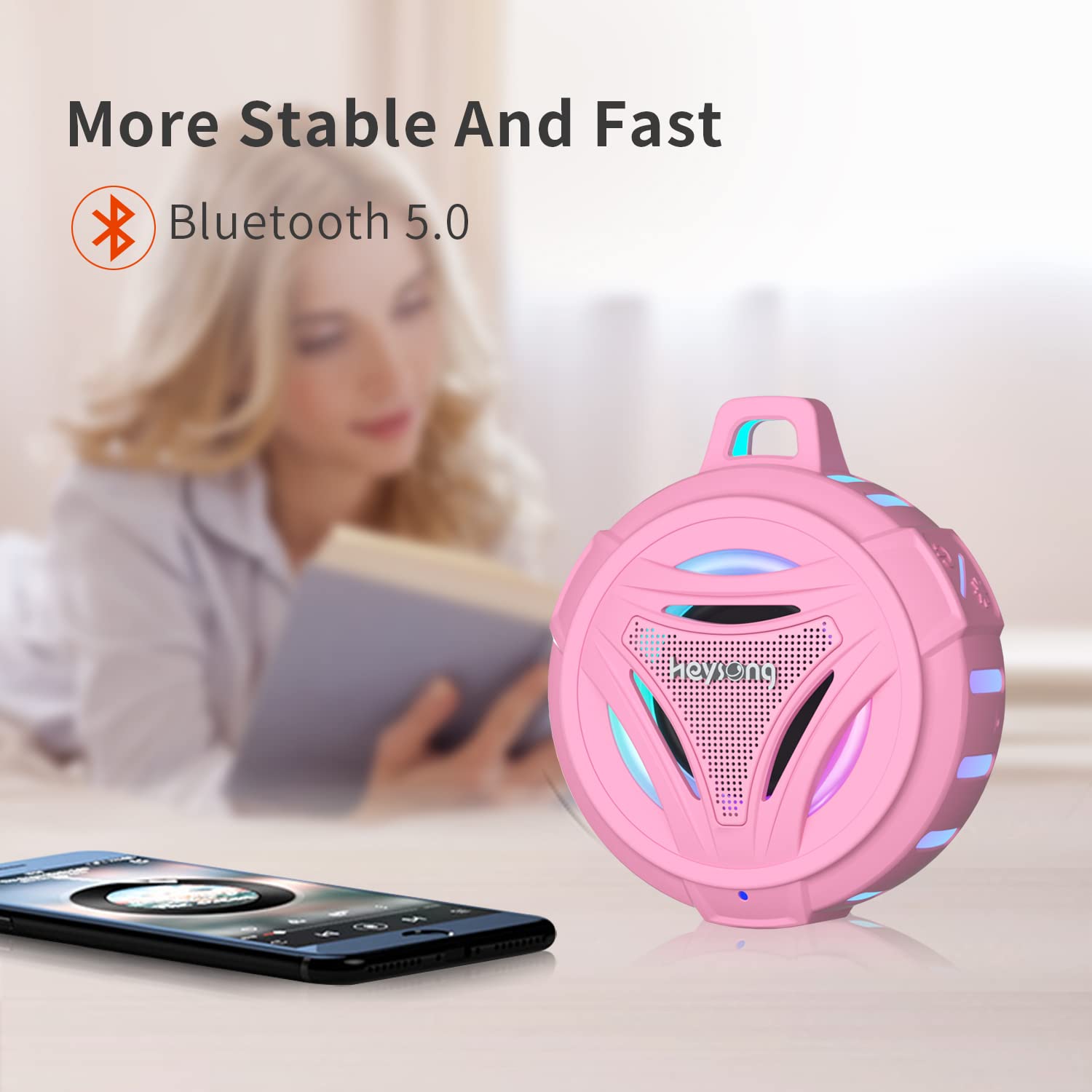 HEYSONG Waterproof Bluetooth Speaker, IPX7 Small Shower Speaker With HD Sound, LED Light, Floating Lightweight Portable Speaker For Travel, Pool, Kayak, Gifts For Women - View #8