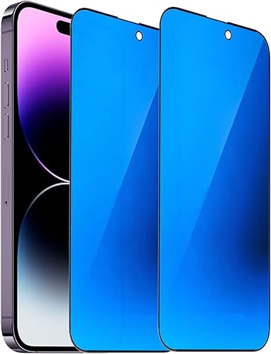 BWEDXEZ 2 protectores de pantalla de vidrio templado anti-espía de privacidad anti-azul, película antiespía compatible con iPhone 14 Pro Max, 6.7