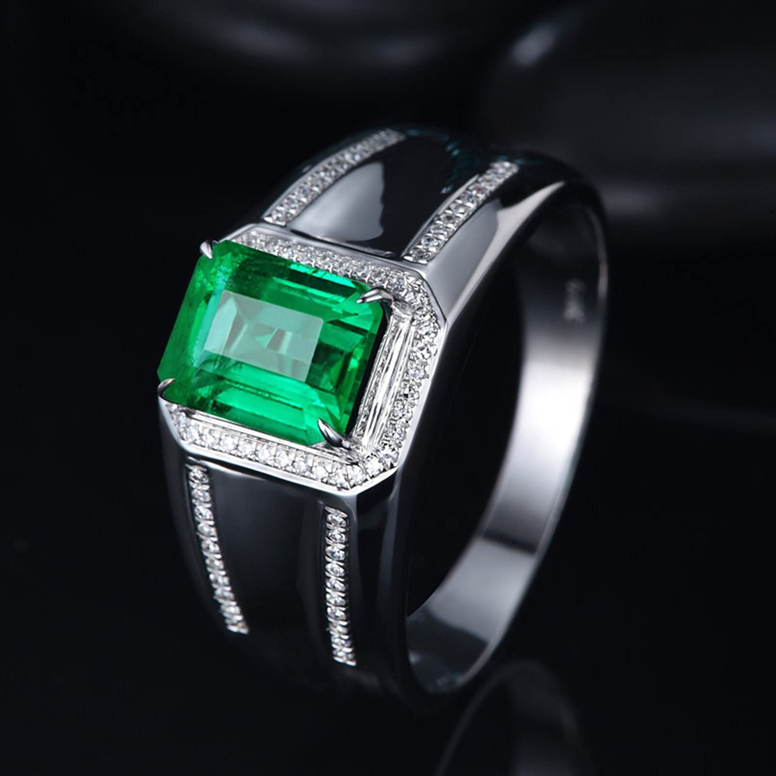 Ring Männer Gold, Ring aus 18 Karat Gold/925 Sterling Silber Einfach Rechteck-Labor Schuf Smaragd 1.5ct