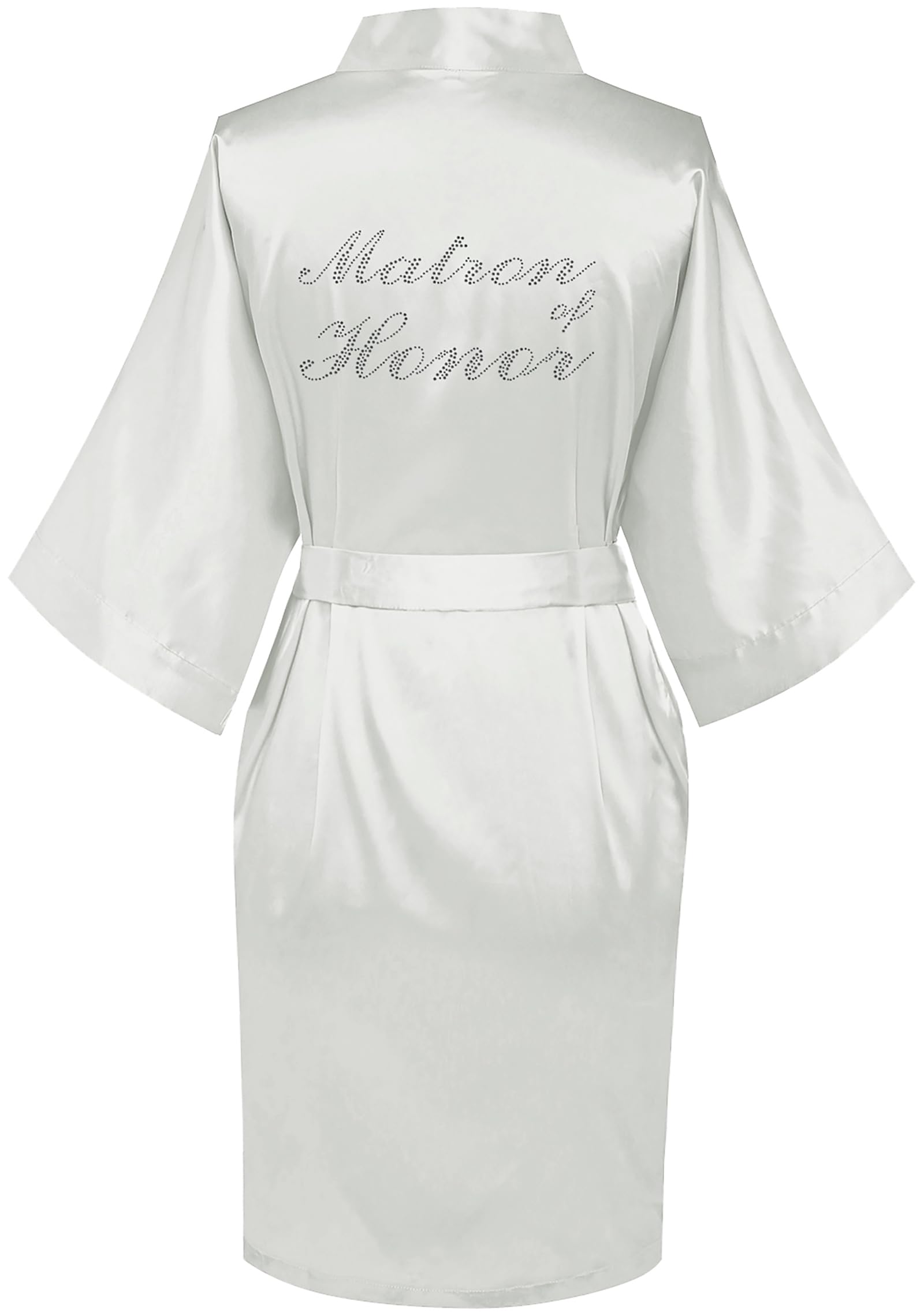 goodmansam Women's Silky Robes One Size Silver Rhinestones Bride Bridesmaid Sleepwear for Wedding Party Getting Ready