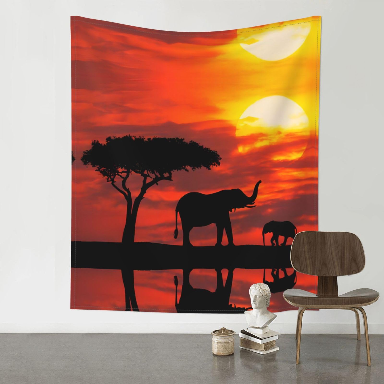 YYHWHJDE Elephant Sunset Prints 60x51in Wall Tapestry – Dreamy Bohemian Throw Blanket for Bedroom, Dorm Room & Aesthetic Living Space Decor