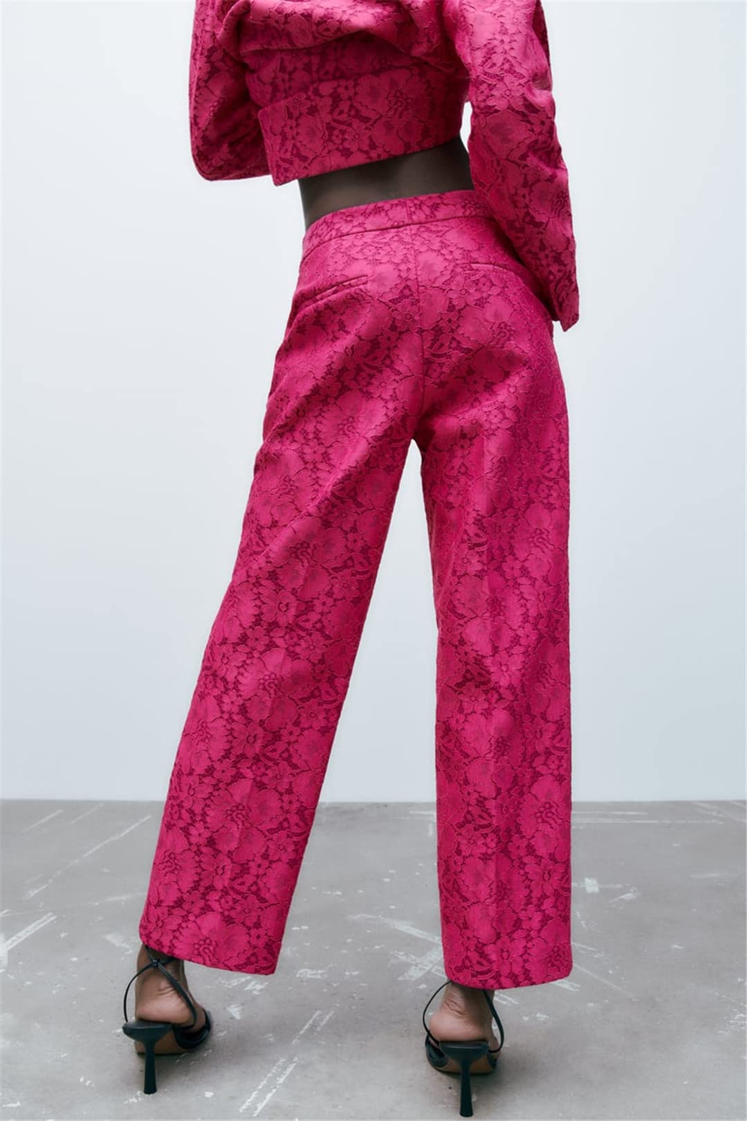 Dninmim Traje de tela de encaje para mujer, trajes de primavera y otoño, pantalones largos básicos