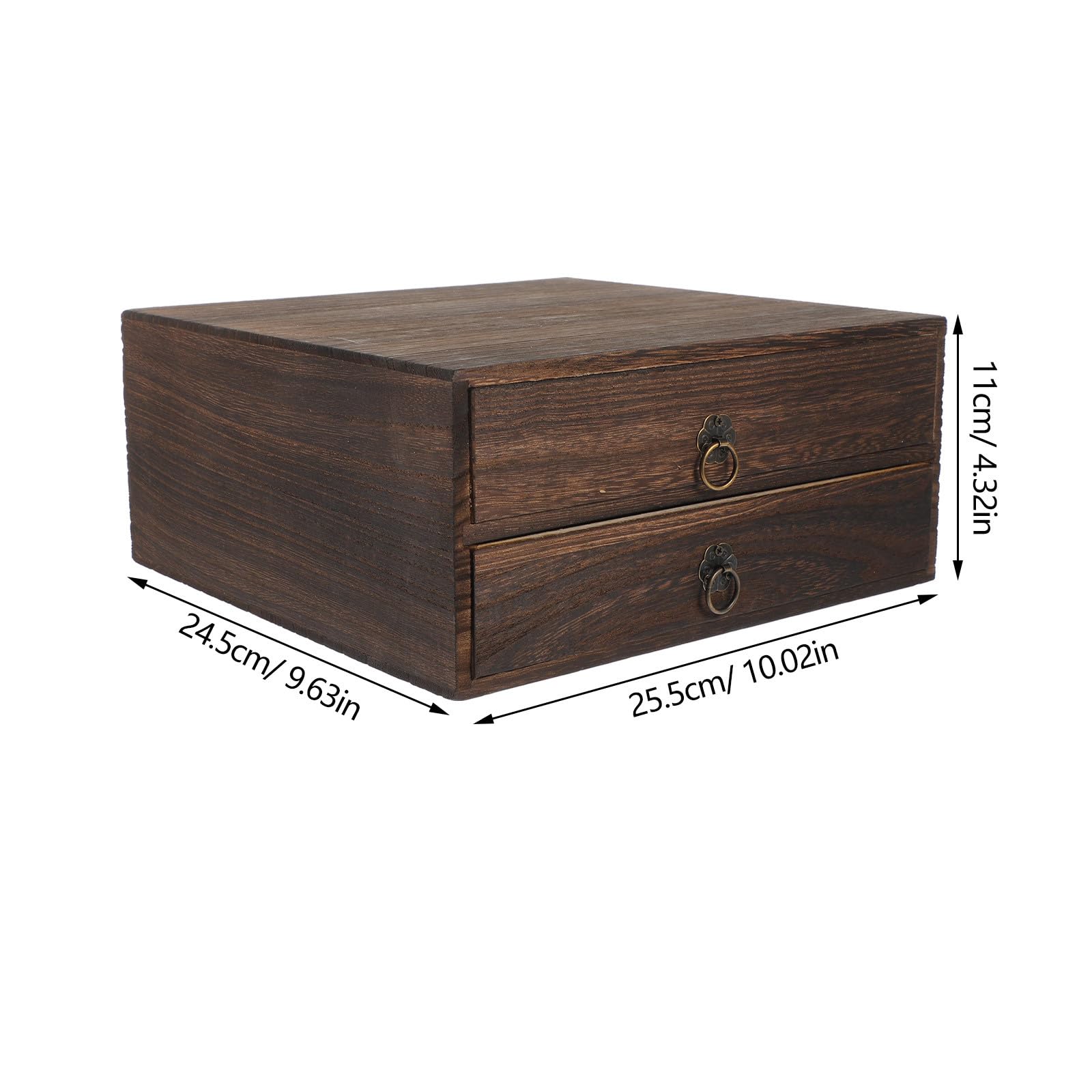 HOMSFOU Holz Aufbewahrungsbox mit 2 Schichten 25,5 X 24,5 X 11cm Schubladenbox für Kleinigkeiten und Zubehör im Büro und Zuhause
