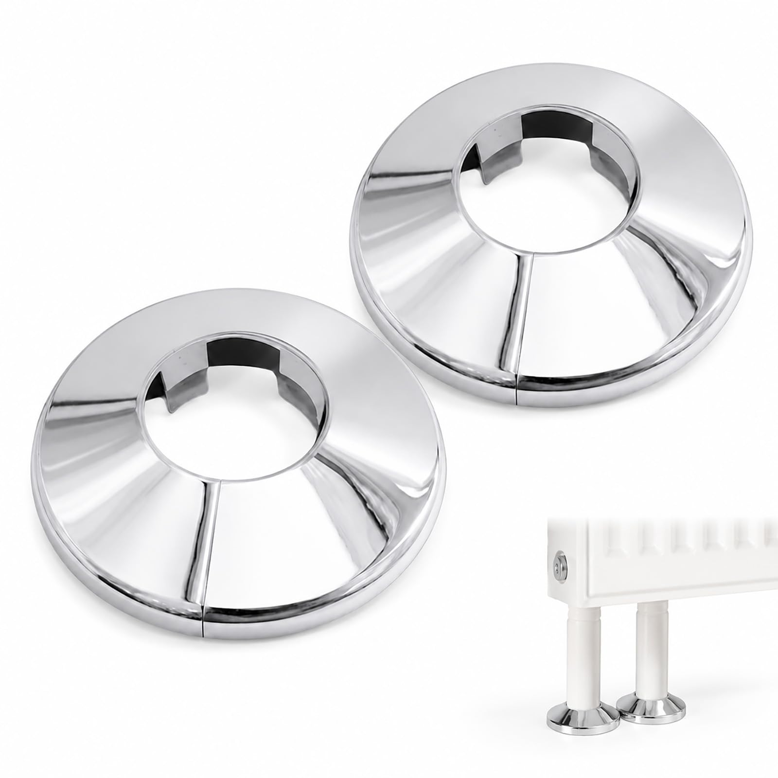 2 Pcs Chrome Radiator Pipe Cover, Decorative Pipes Sleeve Rings Floor Entry, Rad Valve Caps for Heating System and Central Heating Pipes for 15mm Pipe