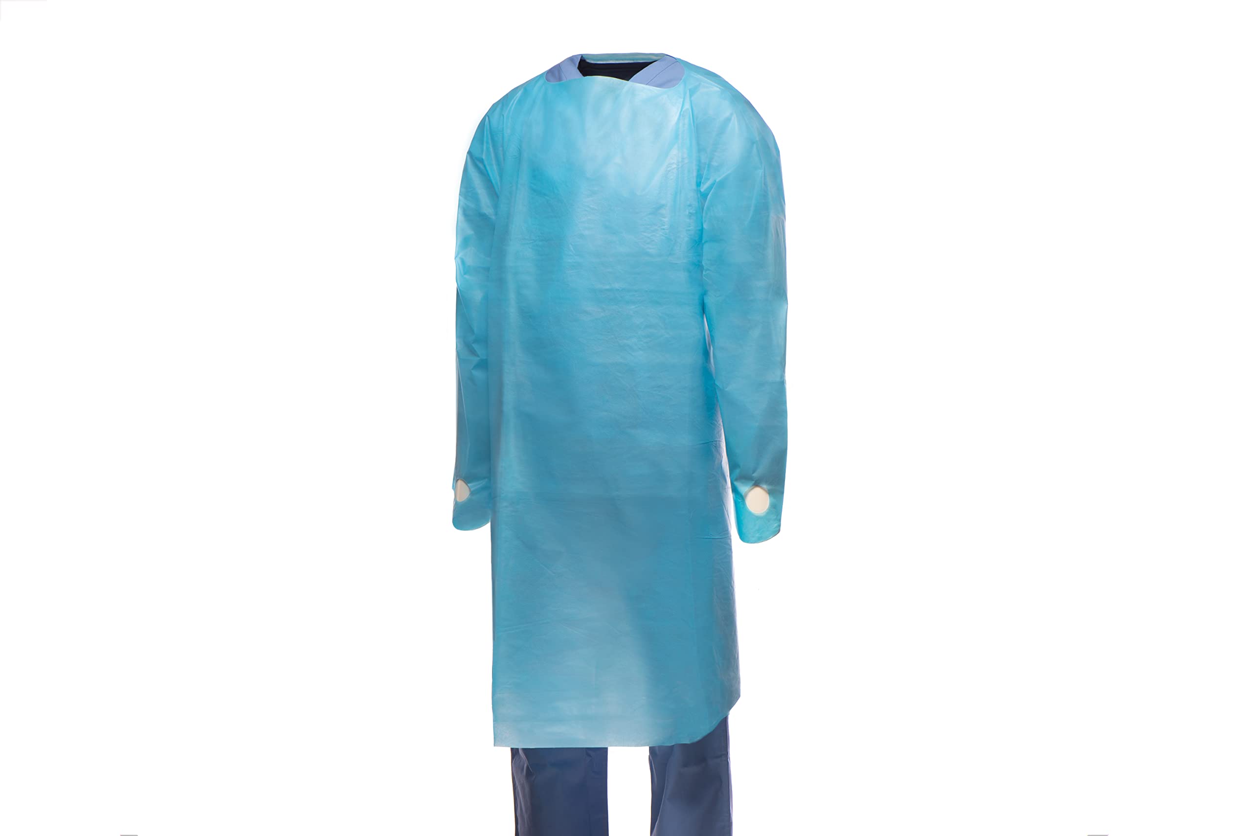 10-100 Pcs Fluid-Impervious Nonwoven SMS Over-the-Head Unisize Blue Disposable Gown With Thumb Hooks Waterproof No Pocket (10)