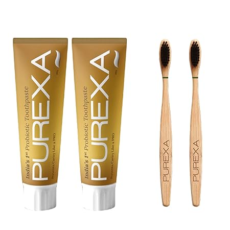 PUREXA TWO Anticavity Probiotic Toothpaste Prevents Cavity Like a Pro, | Two Bamboo Charcoal Toothbrush, Soft brush With Charcoal Infused soft bristles for Teeth Whitening, Antibacterial And Biodegradable For Adult and Kids Eco-Friendly.