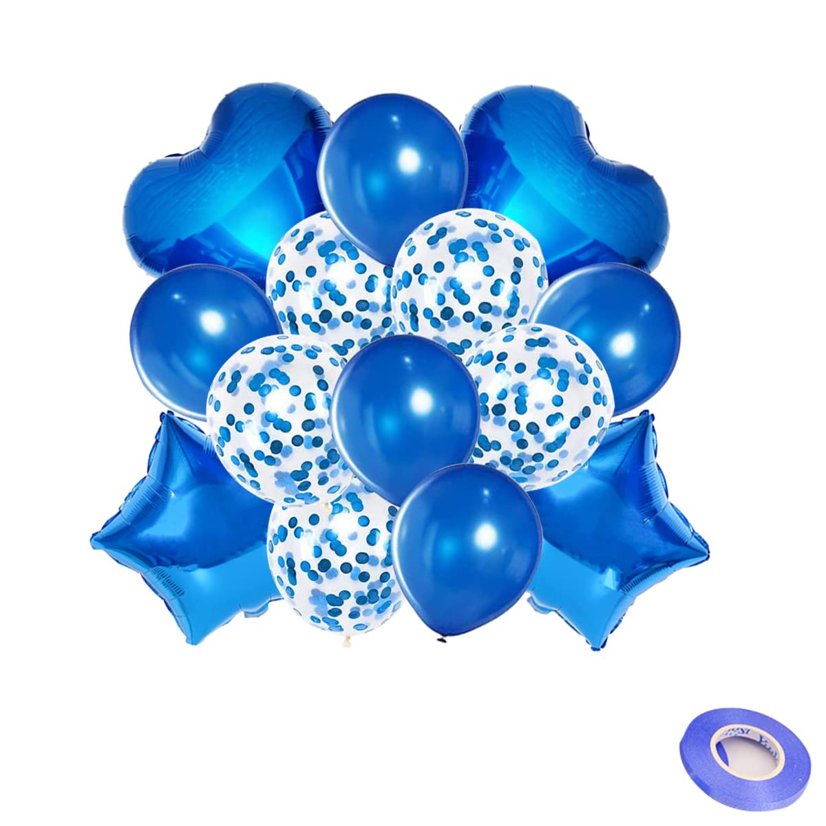 Balloon Sets with Star, Heart Foil Balloons for Birthday, Wedding, Festival Decoration Party Decoration Kids Baby Men Women Adult Party Supplies (14pcs in 1set) With Air Pump (Blue)