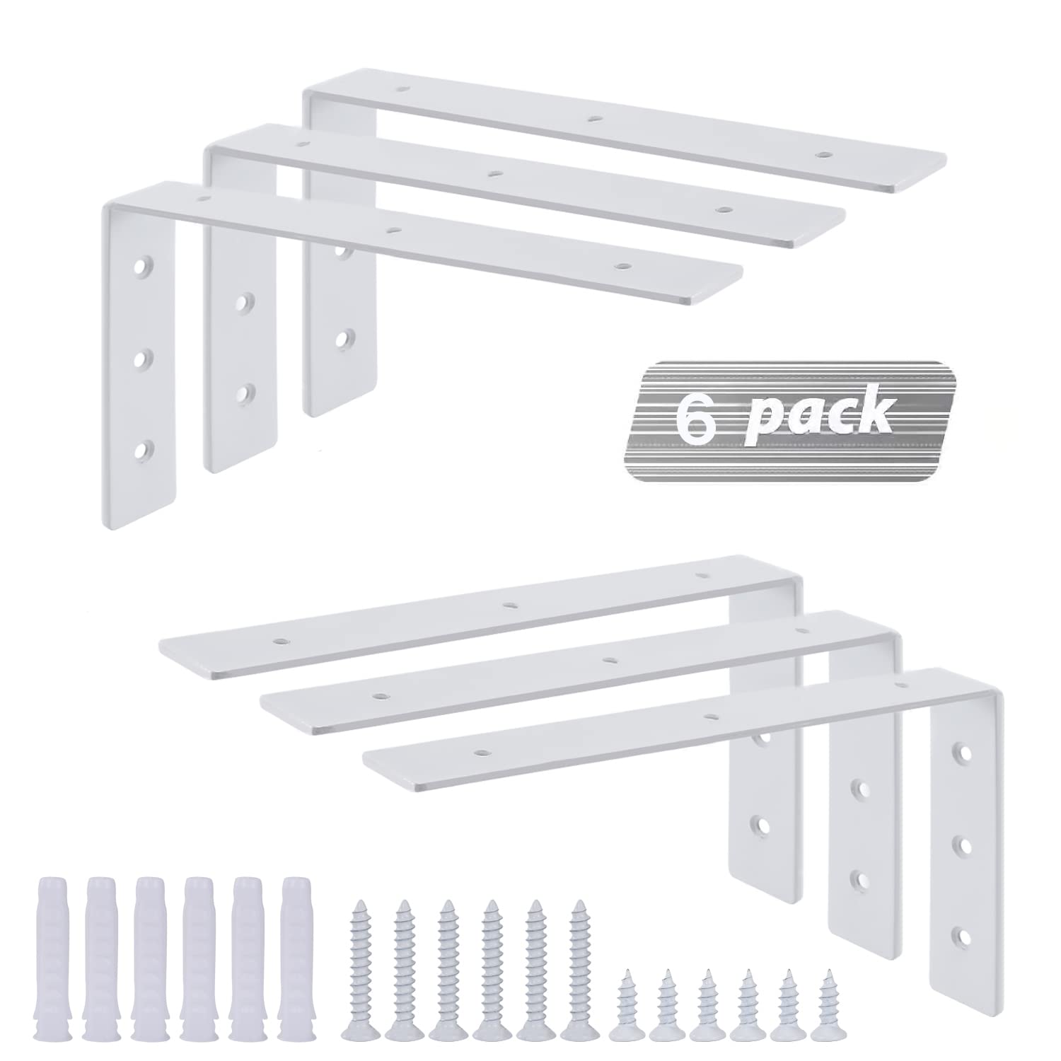 Buy Brackets for Shelves 12 inch White 6 Pack with Screws Shelf Bracket