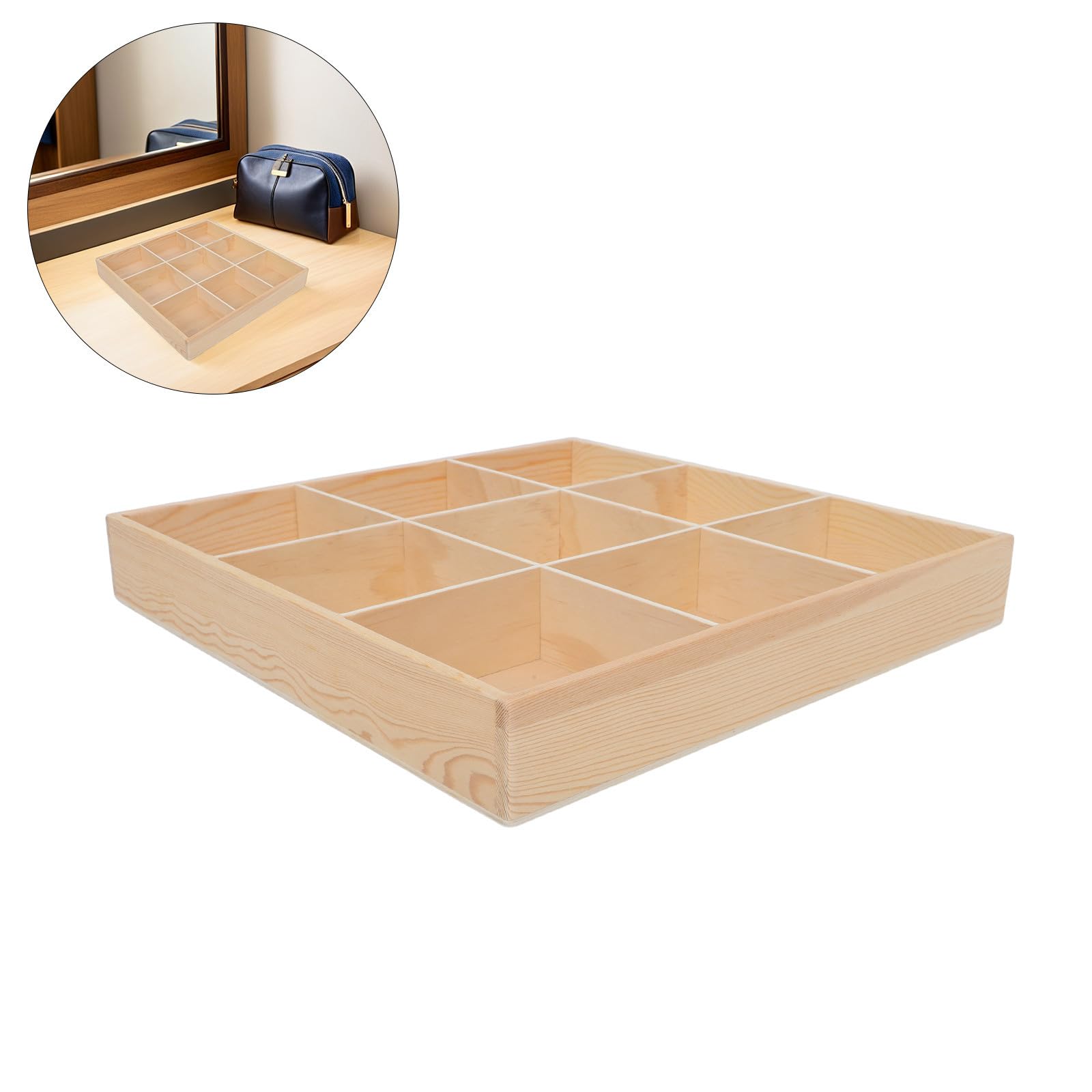 Organizzatore in Legno per Cassetto con 9 Scomparti, Scatola Porta Biancheria Intima e Calze, Finitura Liscia e Alta Durabilità, la Casa la Camera da Letto