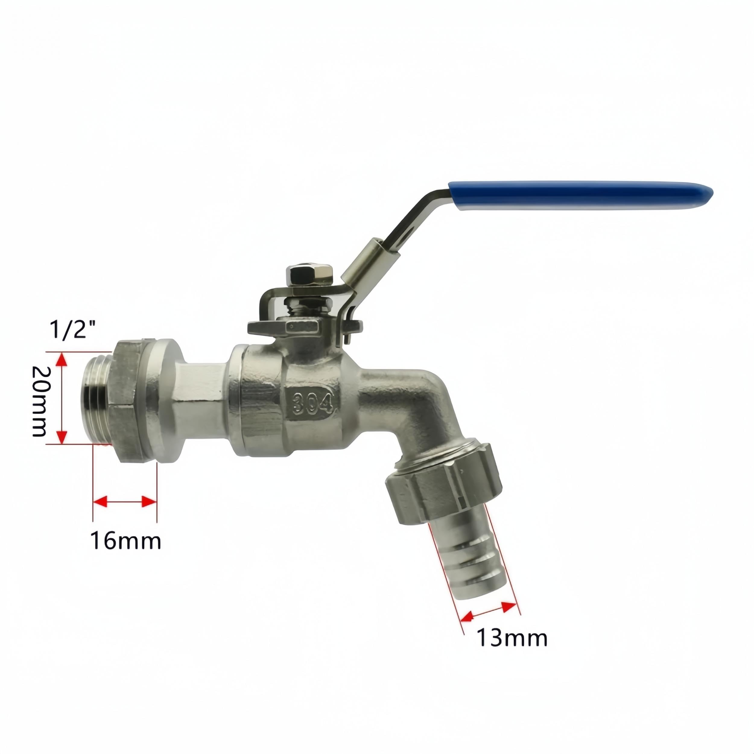 Manguera De Acero Inoxidable Grifo De 1/2 Pulgada, Manguera De Acero Inoxidable Grifo De 1/2 Pulgada Válvula De Bola Válvula De Mamparo Sin Soldadura TNP 13 Mm Barb
