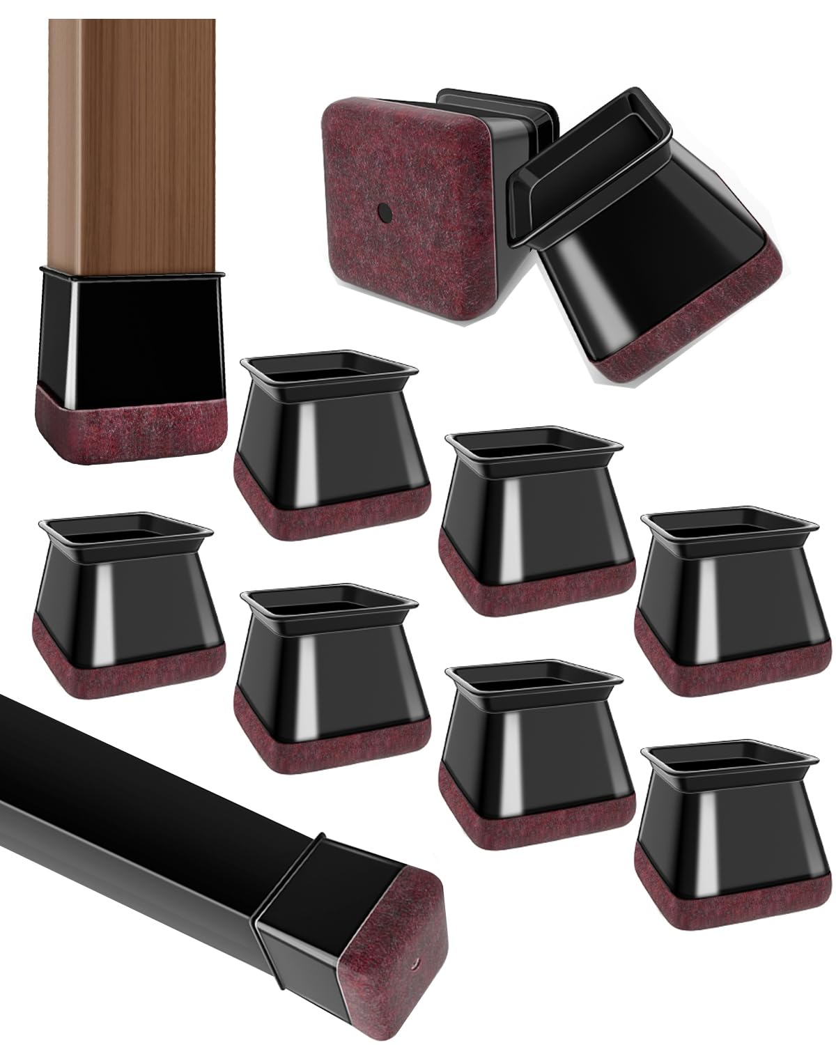 OCONDA 40 Pcs Chair Leg Floor Protectors Black Fit Diameter:1-1/16" to 1-7/16"