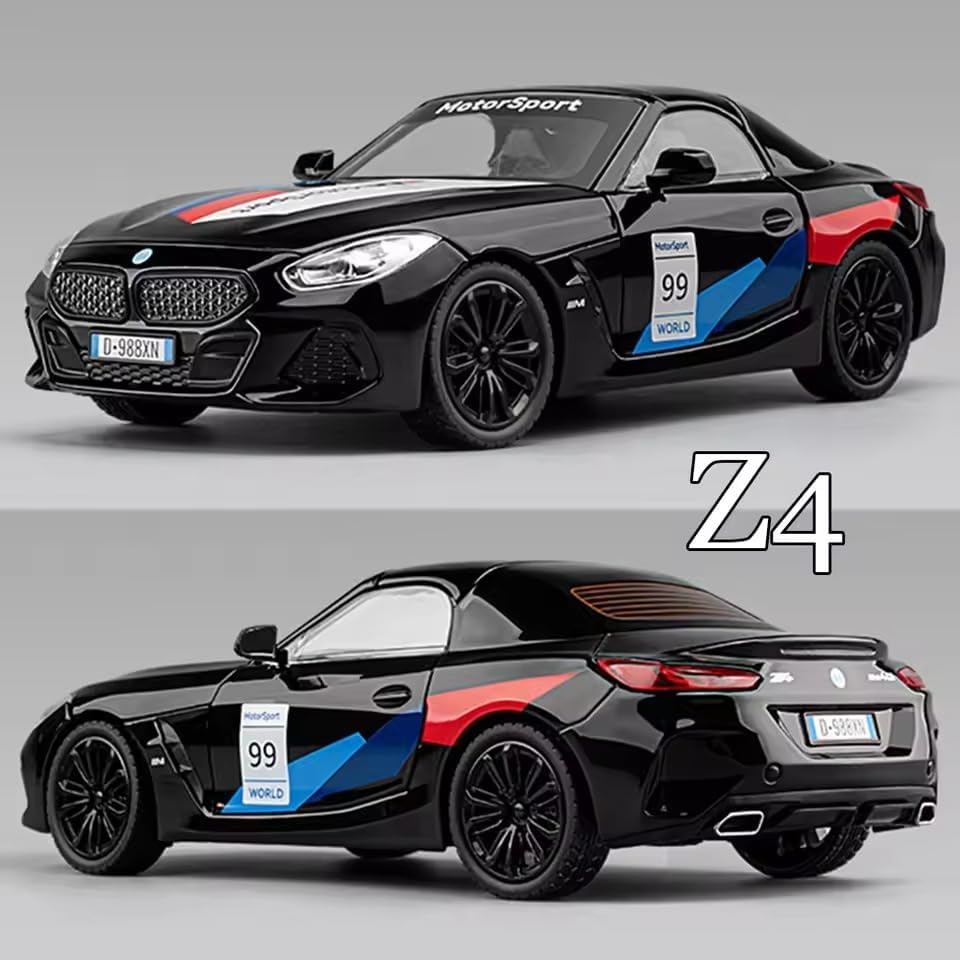 Image of 1:24 B-M-W Z4 Diecast Metal Pull Back Car with Openable Doors with Lights and Sound Toy Decoration, Showpiece Car Best Gift Toys for Kids【Black】