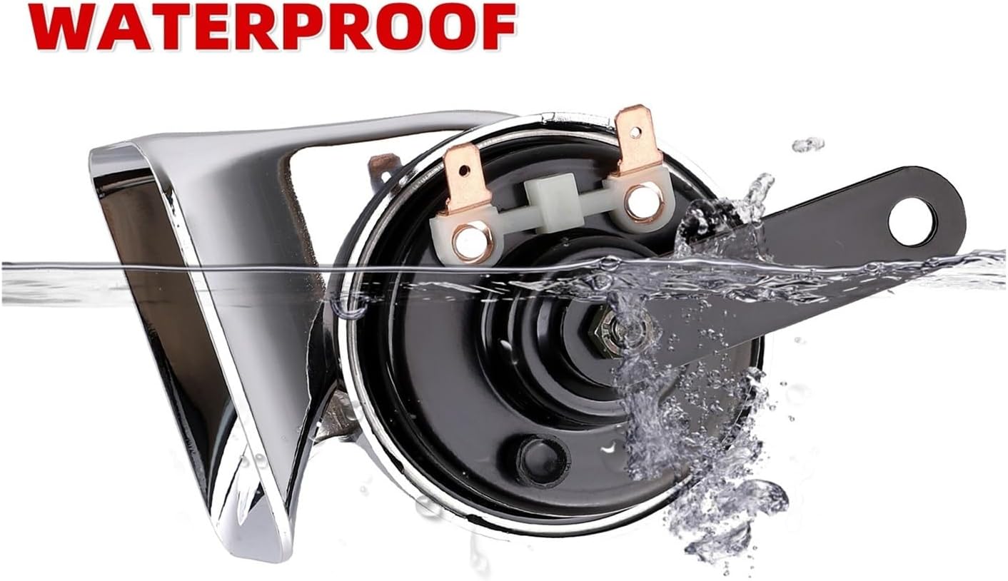 New Universal 12V Car Horn Dual Tone High/Low Chrome Plated Waterproof For Car Truck Motorcycle Snail Horn