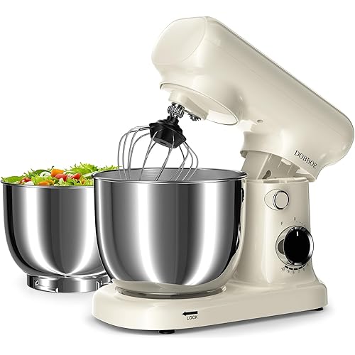 Stand Mixer with 3QT+3.5QT Dual Bowls, 10-Speed Electric 300W Food Mixer - Includes Egg Whisk, Dough Hook & Flat Beater for Home Baking & Daily Cooking (White)
