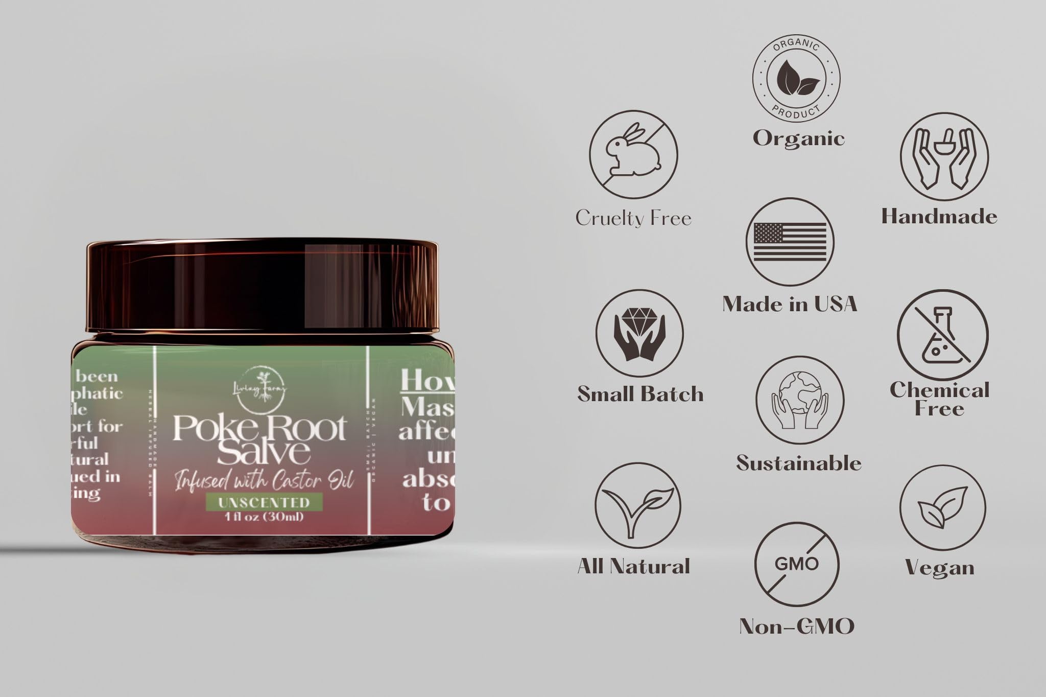 Poke Root & Castor Oil Salve - Cysts, Boils, Fibroids, Swollen Lymph Nodes, Breast & Joint - Vegan Lymphatic Support Massage Balm - Natural Deep Tissue Relief Ointment - Handmade in The USA