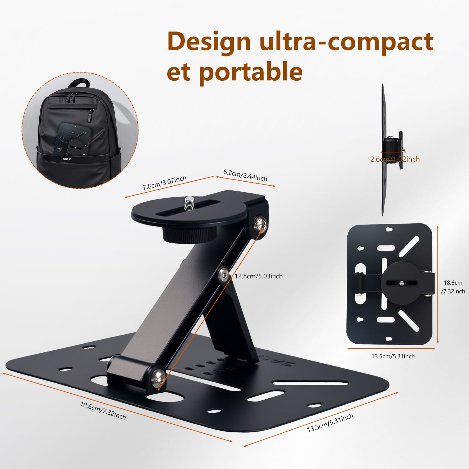 Salange Support de Videoprojecteur sur Pied Table, Rotation 360°, Compatible Projecteurs Filetage 1/4", Noir