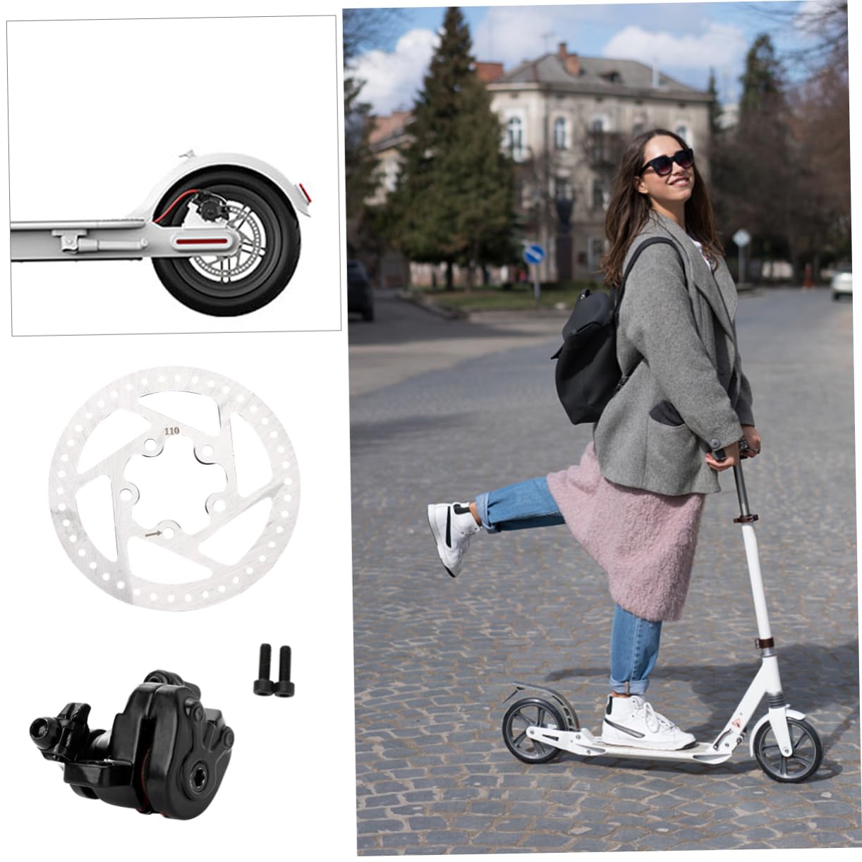 Kit Freno a Disco per Monopattino Elettrico M365 Bianco | Metallo, Robusto e Facile da Installare, Ricambio per Scooter, Accessorio Hardware