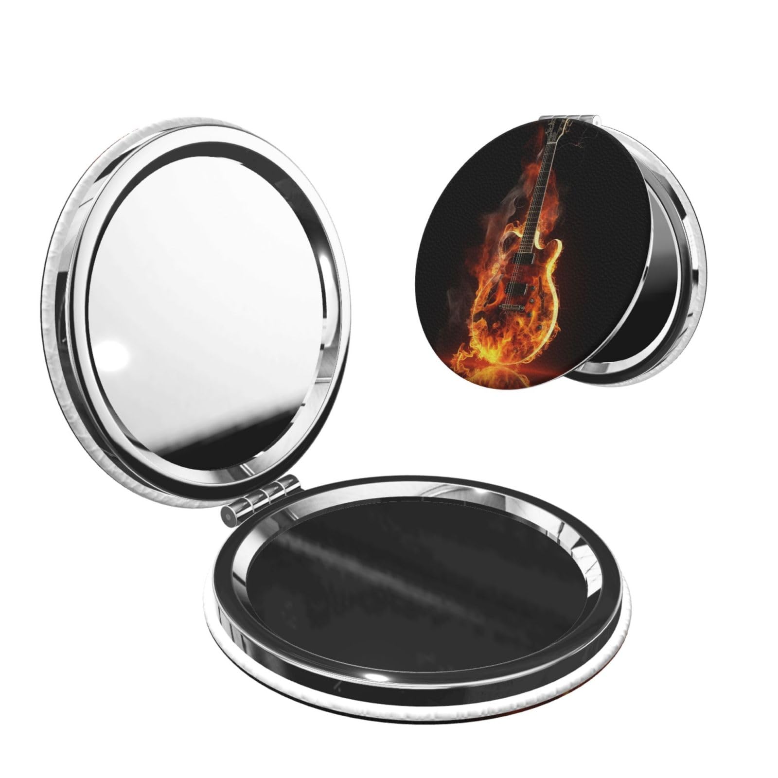 DWVTSLH Fire Guitar Compact Mirror for Purse, Double-Sided 2X/1X Magnifying Mirror for Women Men, Travel Makeup Mirror for Handbag, Handheld Vanity Mirror for Gift
