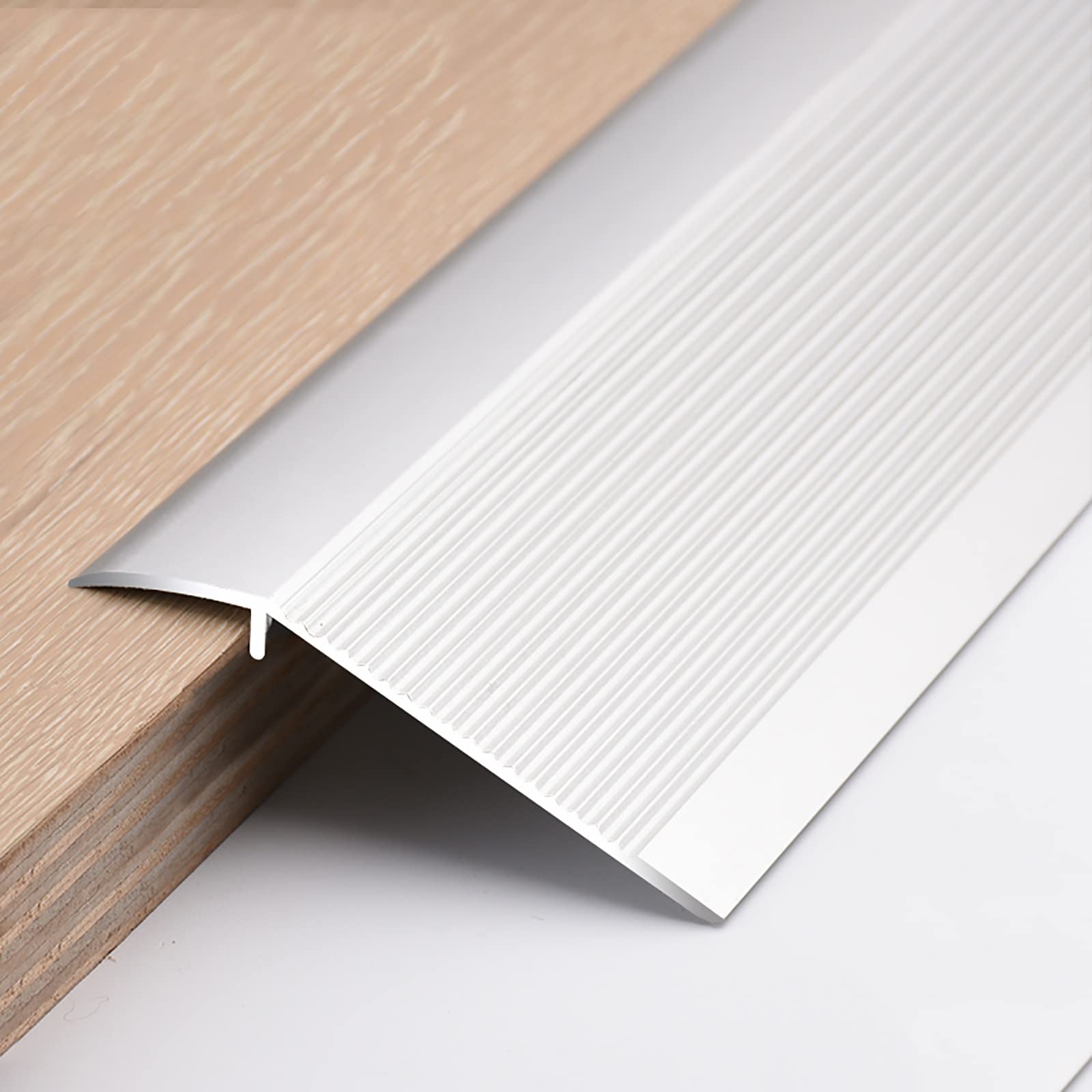 Metal Transition Door Strips/Threshold Decor Cover/Flooring Edge Trim,Extra Wide 10cm/3.9in Floor Transition Strip for Wood to Tile(Silver,130cm/51.2in)