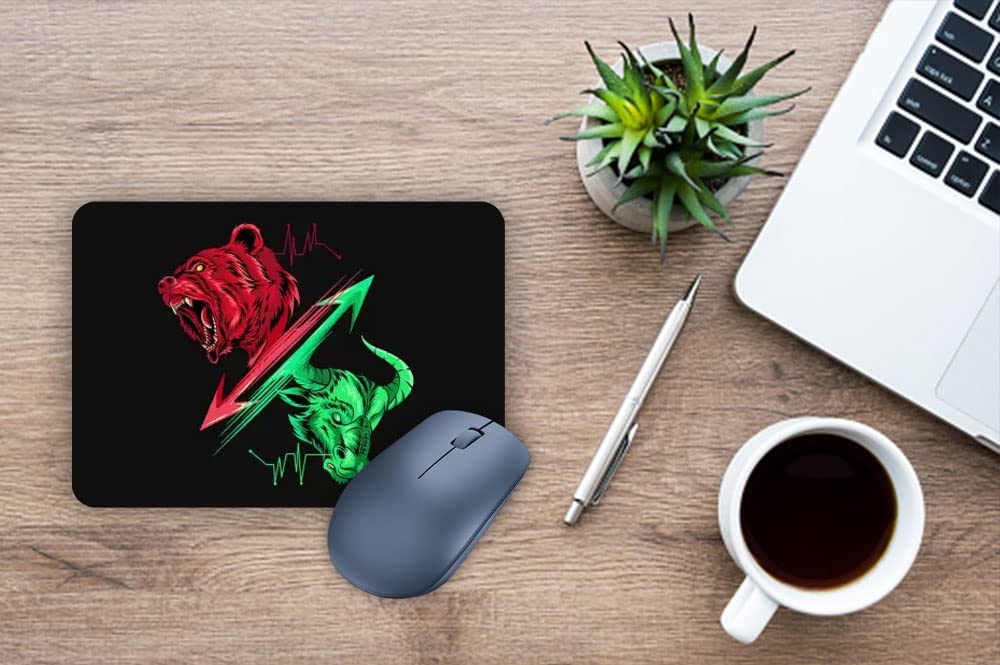 Stock Market Bull & Bear Mouse Pad | Trading Printed Computer Mouse Mat for Laptop, MacBook Pro,Smooth Mouse Control and Anti-Slip Rubber Base (9 inches x 7 inches) (Multicolor) (B09WKMNFJ7) Amazon Price History, Amazon Price Tracker