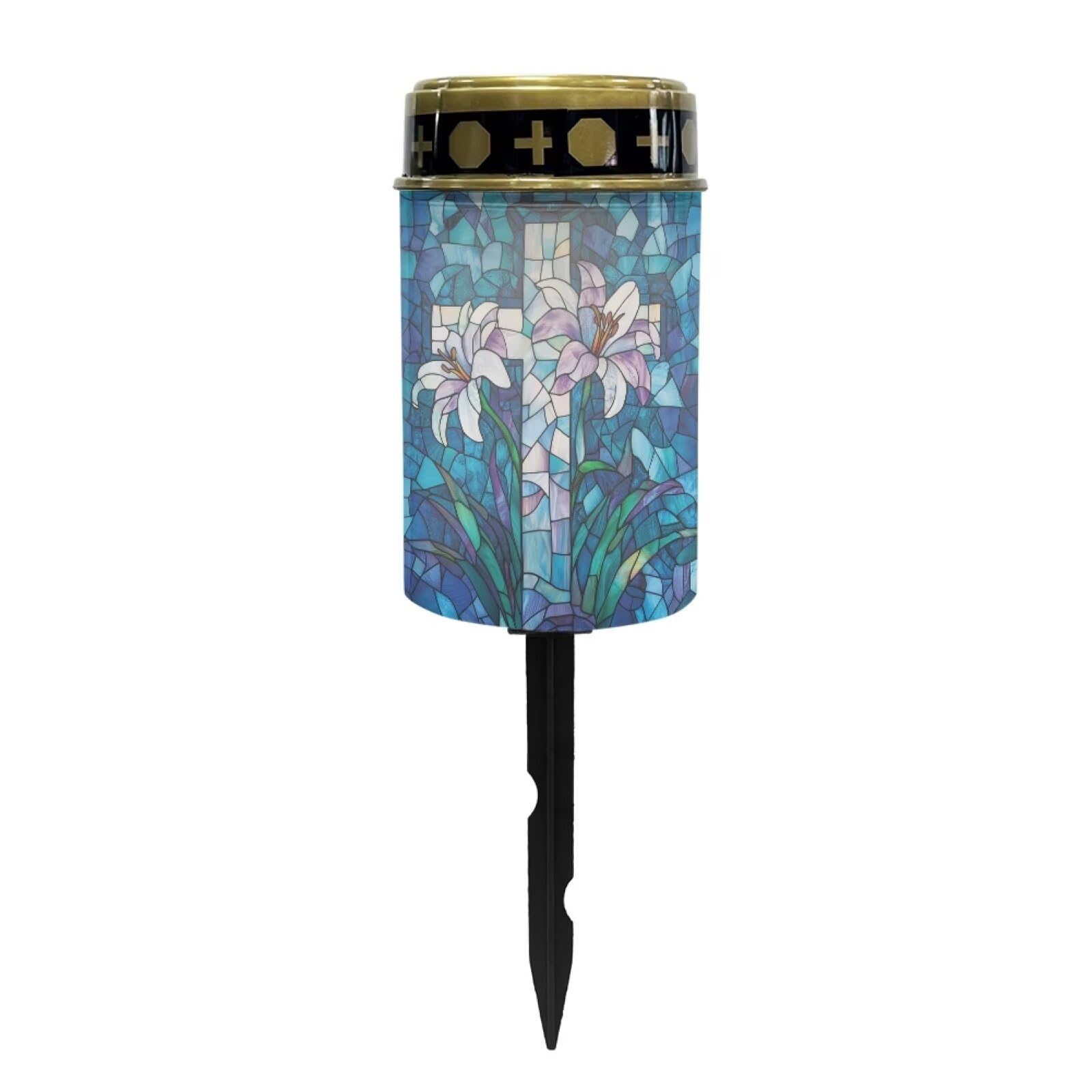 Cemetery Solar Lights for Grave, Cross Lily Pattern Outdoor Decor, Outdoor Garden Waterproof Path Lights for Night Outside
