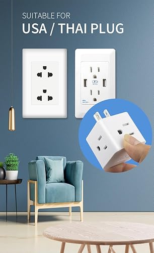 Miniatura 3 de Extensor de toma de corriente múltiple de 3 clavijas, enchufe de pared de 4 vías, toma de corriente alterna, divisor de enchufe a tierra a Estados