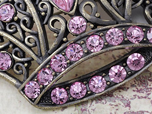 Image of Alilang Antique Brass Tone Shiny Pink Crystal Rhinestones Princess Queen Crown Brooch Pin