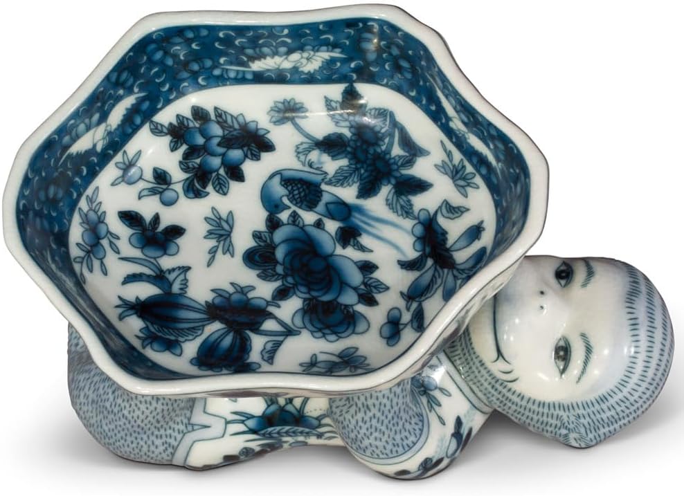 China Furniture Online Blue and White Chinese Porcelain Monkey Holding Lotus Dish