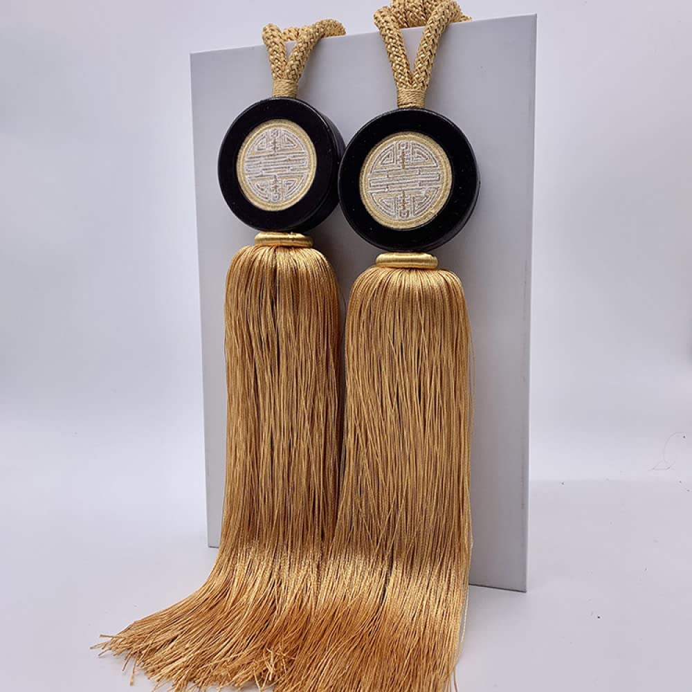 Fermatenda con nappa, fermatenda in stile cinese, con sfera da appendere, stile classico, decorativo, con fibbia, per camera da letto e soggiorno (oro, 2 pezzi)