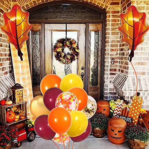 62 Pcs Maple Leaves Fall Balloons, 12 Inch Orange Yellow Burgundy Gold And Confetti Balloons With Maple Leaves Foil Balloons For Fall Theme Thanksging Day Party Decoration #TOP5