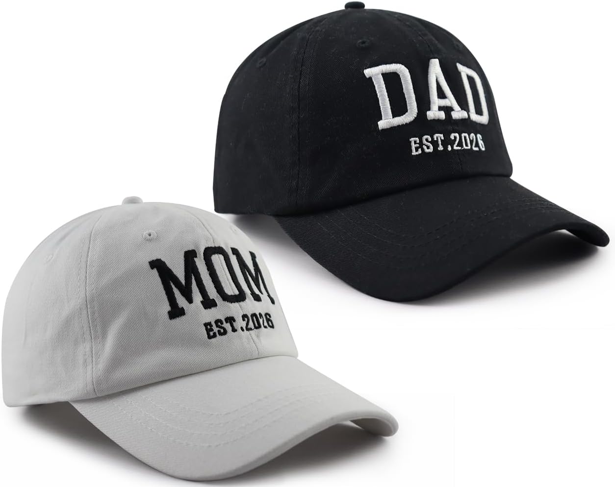 2PCS Dad and Mom EST 2026 Hats for Men Women, Funny Adjustable Cotton Embroidered New Parents Gifts Baseball Cap - Image 4