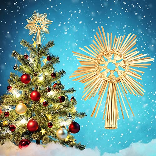 VCRANONR Arbre Haut Christmas 28,23cm Sapin de Noël Étoile de Noël Étoile de Paille Sommet du pin Naturel Étoile de Noël décoration Sapin de Noël Sommet du Sapin de Noël Cover