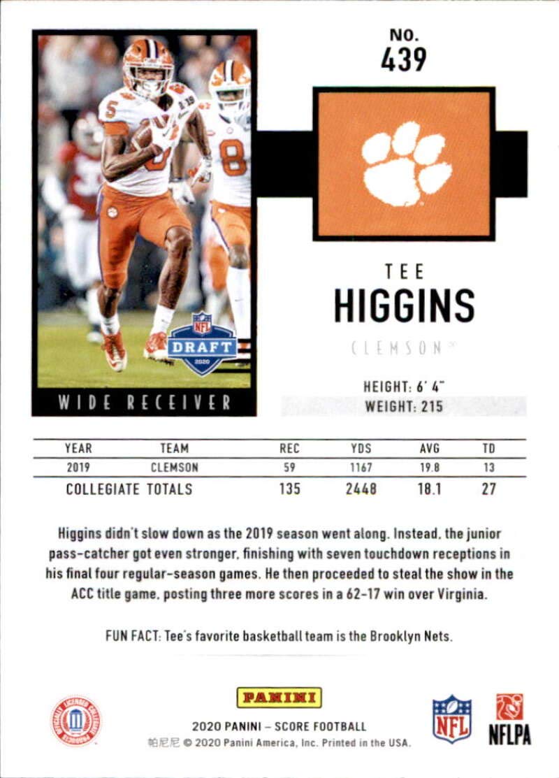 Amazon.com: 2020 Score #439 Tee Higgins Clemson Tigers Rookie