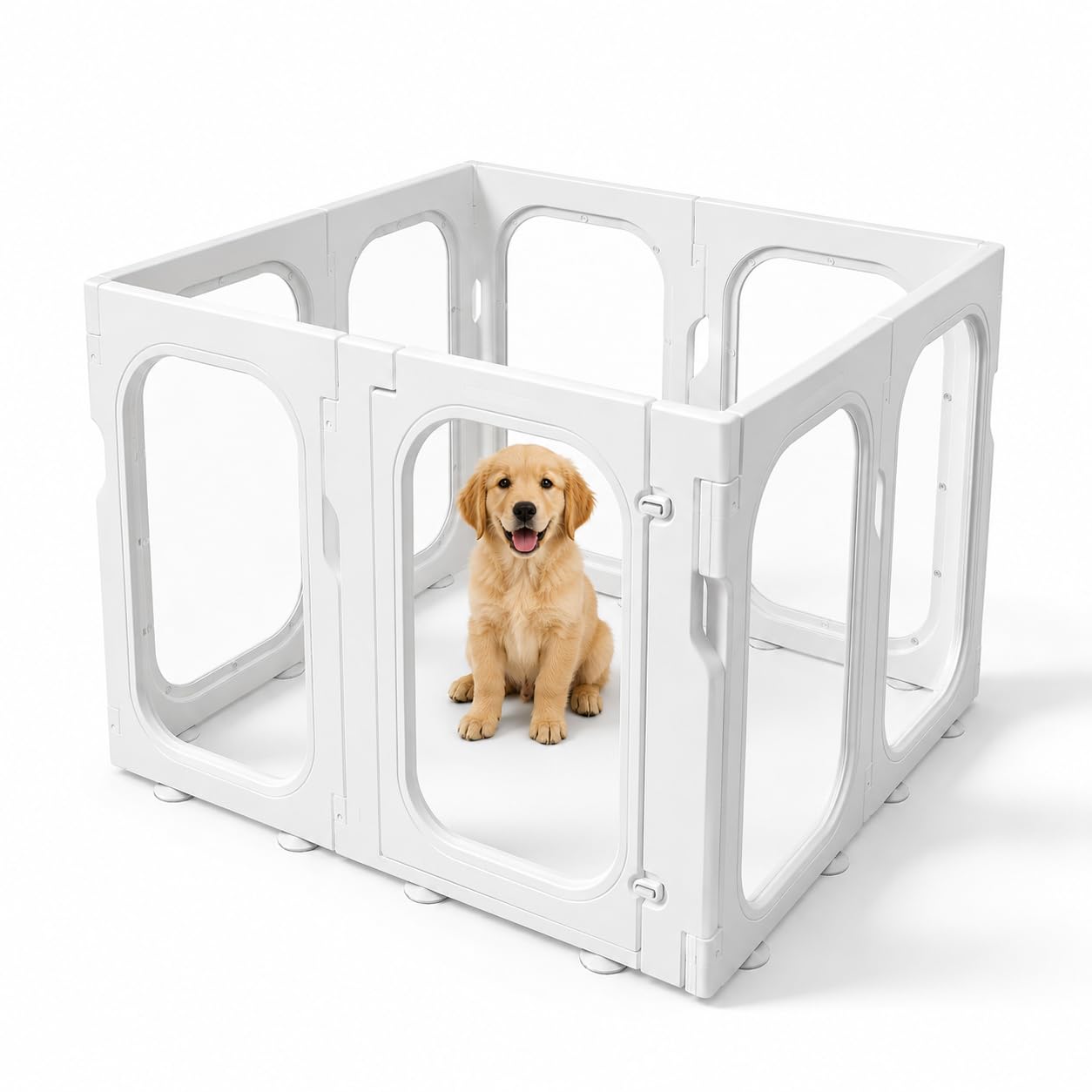 Transparent Acrylic Pet Playpen/Dog Playpen, 8 Modular Panels, 65cm Height,Stable Acrylic, Easy Assembly, Easy to Clean, Safe, Transparent View, Suitable for Small Animals Use, Durable Plastic Frame