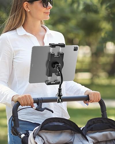 Miniatura 2 de Soporte de cuello de cisne para iPad para cochecito, soporte ajustable para tableta de teléfono, abrazadera de poste para cochecito de bebé, carrito